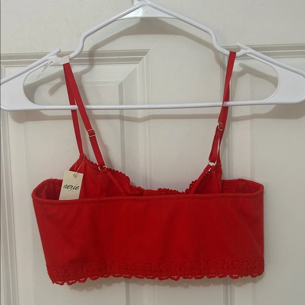 Aerie show off cozy rib unlined corset bra size 34B red adjustable straps Y2K